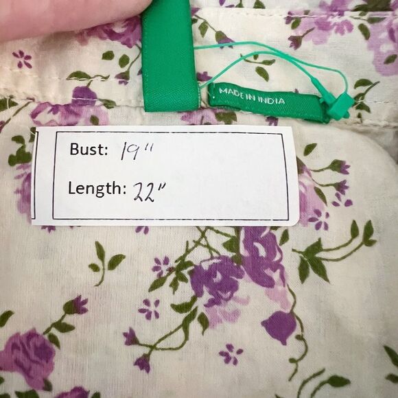 United Colors of Benetton Purple Floral Button Down Shirt Sz XS - Picture 6 of 8